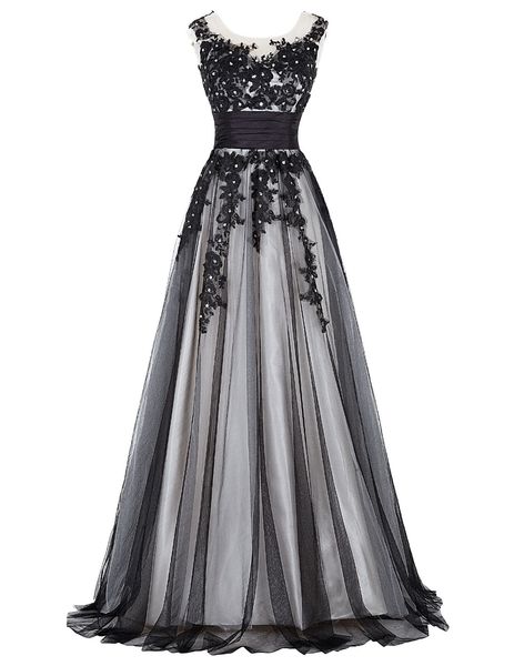 

Cheap prom dresses 2019 Newest Floor-Length Sleeveless Deep V Neck Crew Neck Appliques Tulle evening dresses Robe de soiree