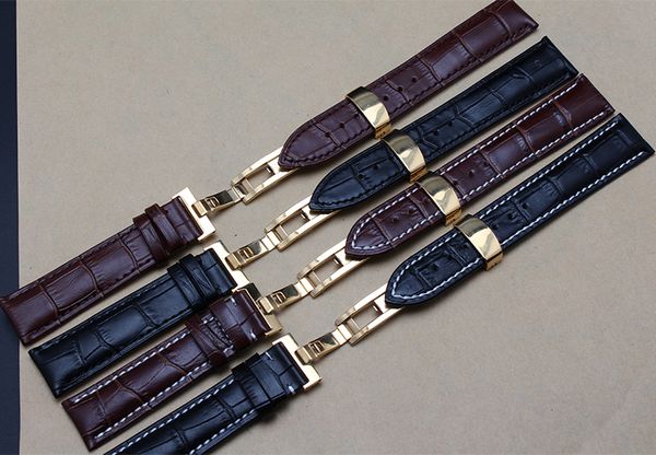 

new men 19mm deployment clasps 20mm genuine 18mm gold butterfly 21mm 22mm band leather watch watch straps bracelets promotion vnvxk, Slivery;brown
