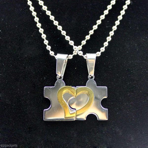 

new unique two love people heart shape alloy couple's lover's necklaces pendants #r571, Silver