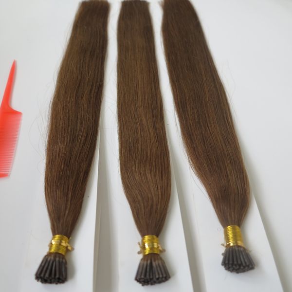 

medium brown color i tip keratin hair extension pre bonded fushion hair 1.0 g straight brazilian human hair 50g 100g 150g 200g, Black