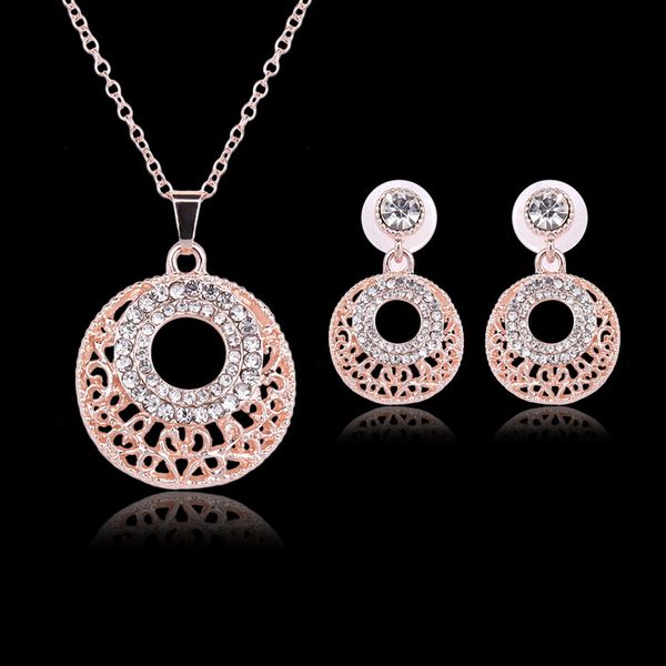 

earrings necklace jewelry set exquisite high grade fashion women rhinestone 18k gold plated hollow out party jewelry 2-piece set js287, Silver
