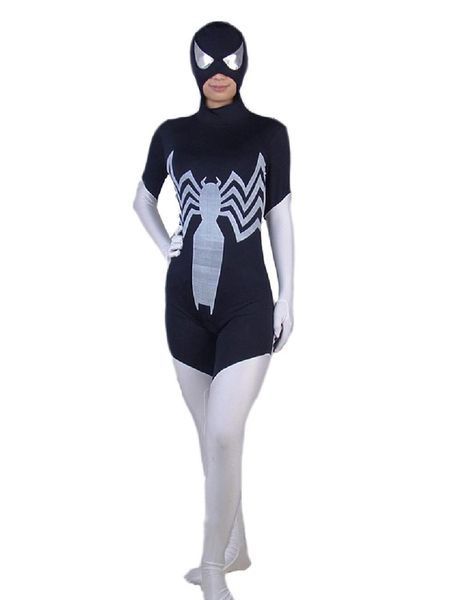 

black & white lycra spandex spiderman costume halloween party cosplay zentai suit 15689, Black;red