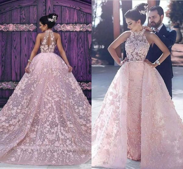 

formal arabic evening dresses appliques blush pink hater long prom celebrity party gowns with detachable train custom made vestidos festa, Black;red