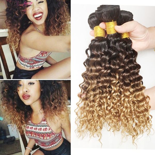 Cheap 8a Three Tone 1b 4 27 Honey Blonde Ombre Peruvian Human Hair