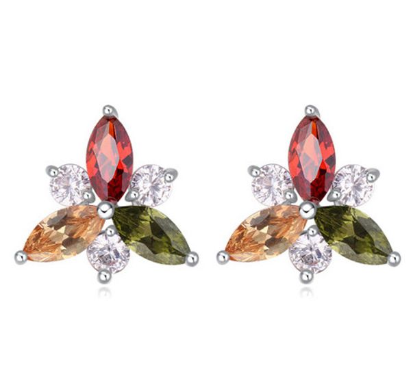 

earrings studs fashion women luxury zircon platinum plated flowers stud earrings jewelry wholesale ter023, Golden;silver