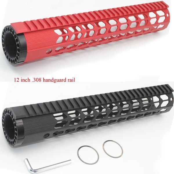 12 '' inç Siyah / Kırmızı Ücretsiz Yüzer Ray Dağı Keymod Handguard Ultralight El Guard Ray Fit Tüfek AR-10 / LR-308 Ücretsiz Kargo