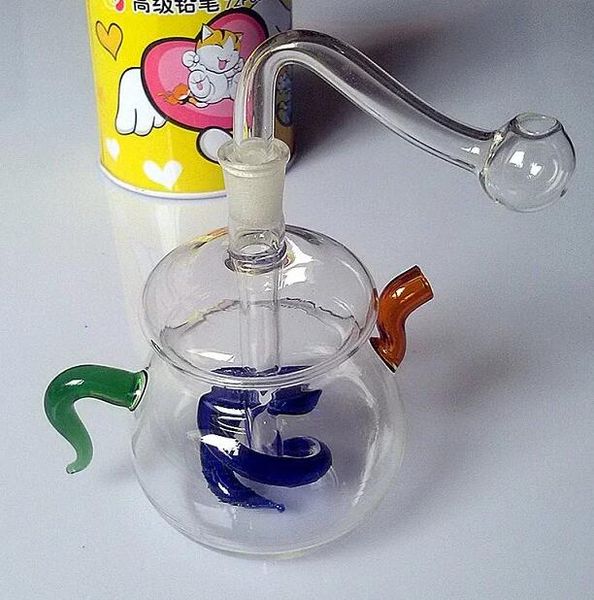 Klassische Teekanne, Großhandel für Wasserpfeifenzubehör aus Glas, Glasrohre, Bubbler-Ölplattform, Glasbongs, zufällige Farblieferung