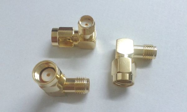 100 pz oro RP-SMA maschio a SMA femmina connettore RF ad angolo retto in rame