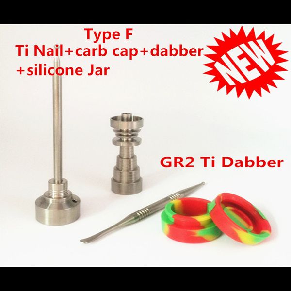 

wholesale price) 6 in 1 gr2 domeless titanium nail carb cap e-nail with titanium dabber and silicone jar of set