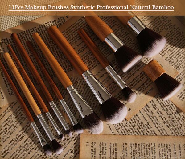 

11pcs makeup brushes synthetic professional natural bamboo cosmetics foundation eyeshadow blush makeup brush set kit pouch