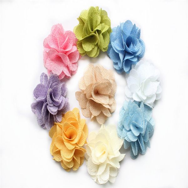 Acheter Gros Mignons Tissus De Lin Pétales Rose Fleur Accessoires De Cheveux De Tête De Fleur De Jute Complètement Ouverts Fait Main Rosette Fleur