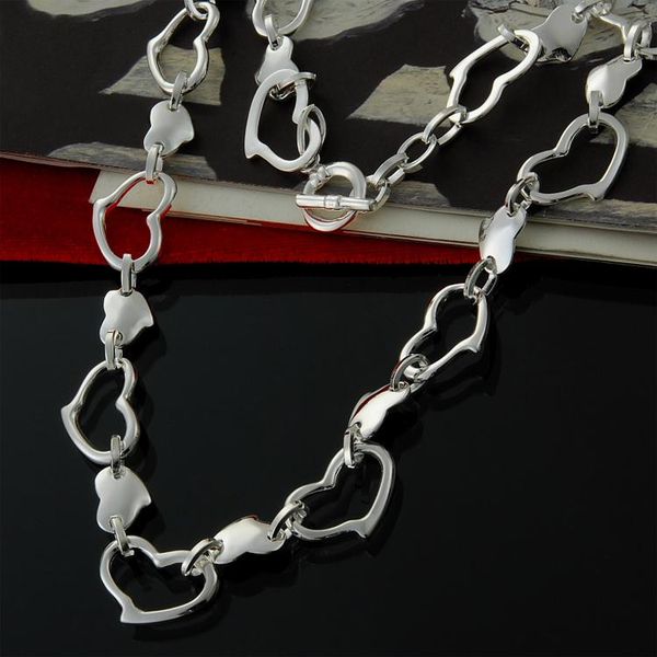 

factory direct wholesale and retail to hollow solid 925 sterling silver heart-shaped necklace fashion silver necklace, Black