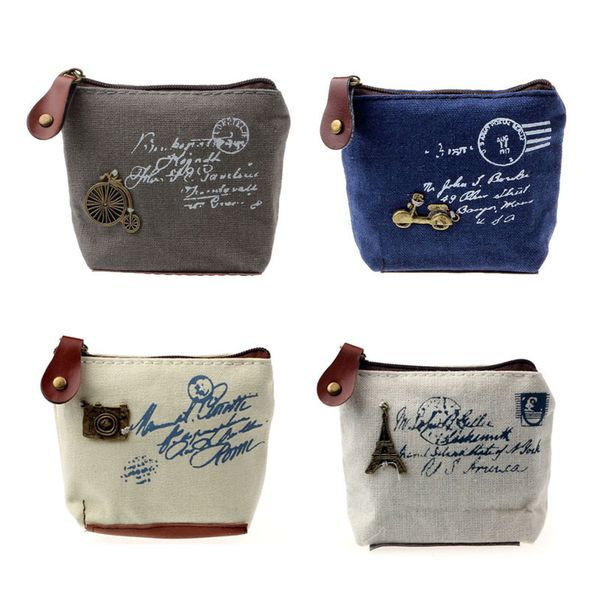 

women girls retro canvas coin purse with cut small triangle canvas change cards bag fashion wallets