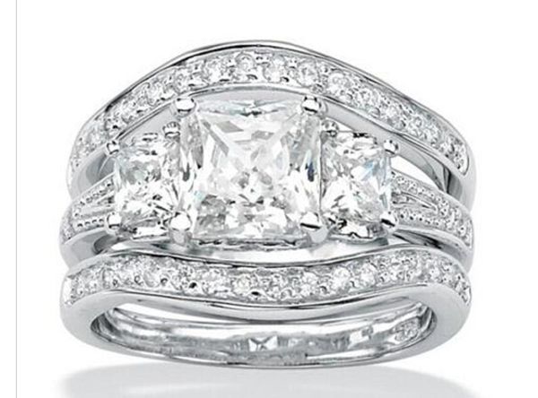 

size6/7/8/9/10 jewelry hiqh quality 14kt white gold filled princess cut white z wedding ring set for love gift, Slivery;golden