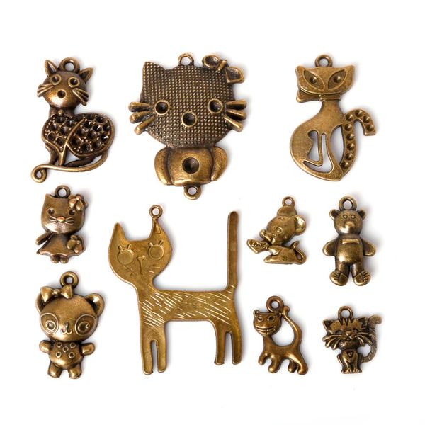 

new 43pcs/lot mixed style zinc alloy antique bronze plated cat animal charms pendants diy jewelry handmade crafts jewelry mak, Bronze;silver