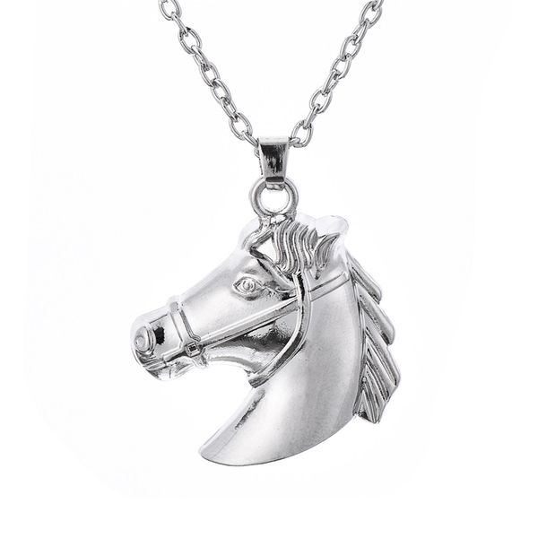 

horse head riding equestrian silver tone charm necklace pendant jewelry