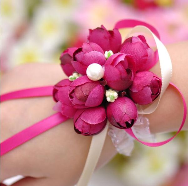 2017 Real 8cm Boutonnieres Wedding Prom Corsage da polso con bracciale Sposa Fiori Fiori decorativi ghirlande Spedizione gratuita HJIA198