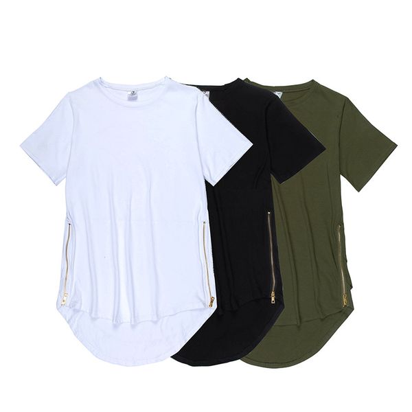T-shirt lunga oversize in cotone 100% 2016 T-shirt nera con cerniera laterale Homme Orlo curvo Estendi Multi Fold Tee spedizione gratuita