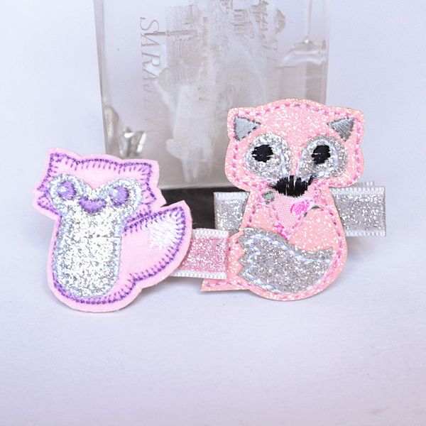 Pink Glitter Felt Fox Hairpins Cartoon Animals Hair Clips Small