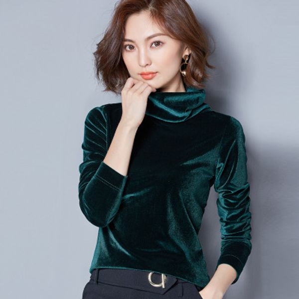 Женская осенняя зима новая мода Turtleneck Velvet Solid Color Plus Size 3xl Foot Printe