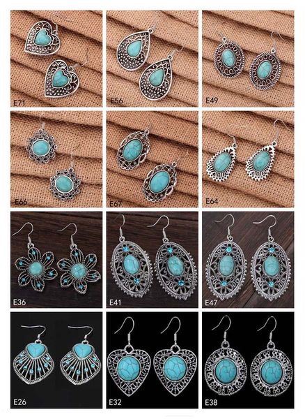 

hollow heart oval european beads dangle earring 12 pieces a lot mixed style,brand new women's diy tibetan silver turquoise earring emtq