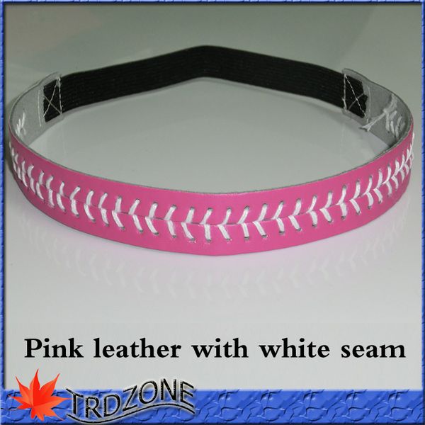 

pink leather with white seam headband elastic sports hair band seam, Silver