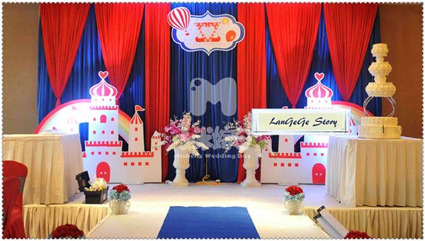 2019 Royal Blue Back Curtains With Red Swags Party Drapes Ice