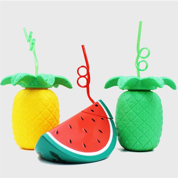 

new originality plastic watermelon straw cup pineapple water cup children outdoor fruit shape beverage cup ia650
