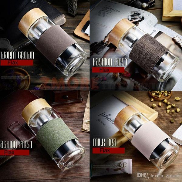 

2017 european style 400ml glass water bottle with tea infuser strainer heat resistant travel car office drinking bottles teacups za16