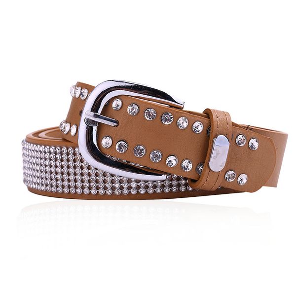 

wholesale-korean fashion pin buckle leather belt alloy crystal diamond luxury diamond leather belt ms female models diamond a diamond belt, Black;brown
