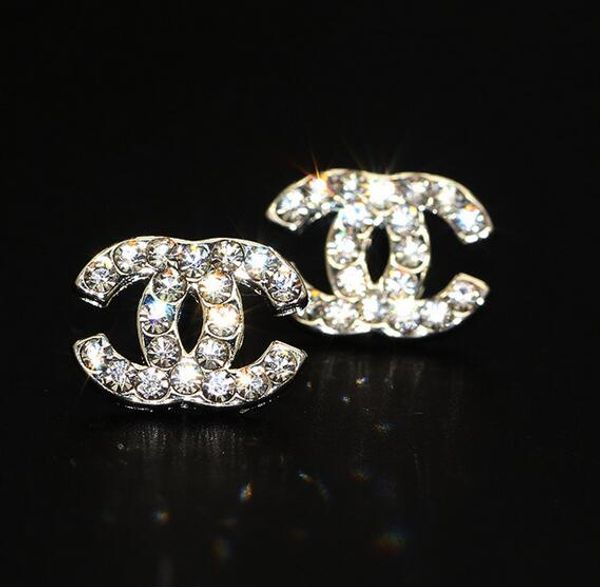 

Fa hion luxury de igner tud earring for women jewelry hinning ilver color a cz cry tal gold double letter earring for party whole ale