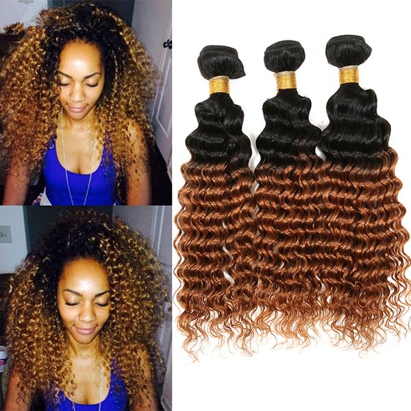 New Arrival Deep Curly Hair Weaves 3 Bundles Color 1b 4 27 Ombre