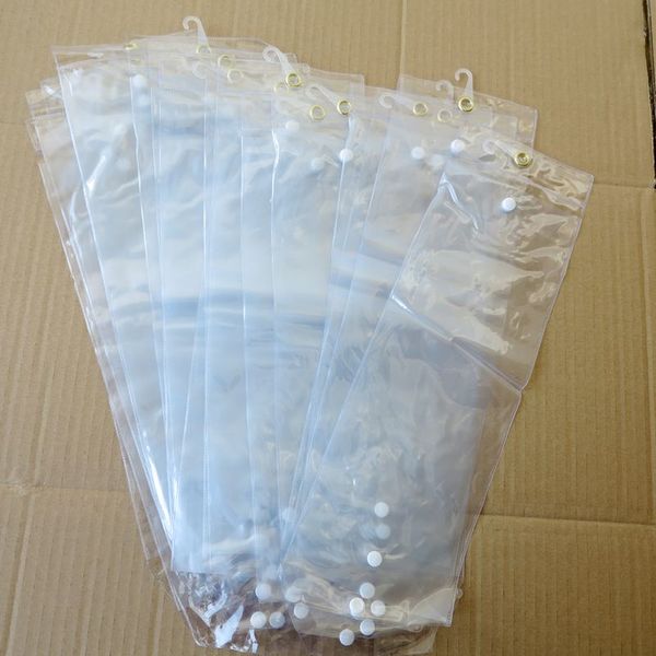 Sacos de embalagem de plástico PVC Sacos de embalagem com Pothhook 12-26 polegadas para embalar tramas de cabelo extensões de cabelo humano fechamento de botão