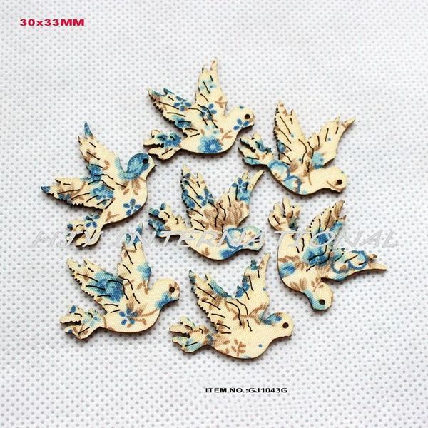 

wholesale- (100pcs/lot) 30mm x 33mm blue doves birds fabric er natural wooden back hair clip hair pin crafts ornamenst bulk-gj1043g