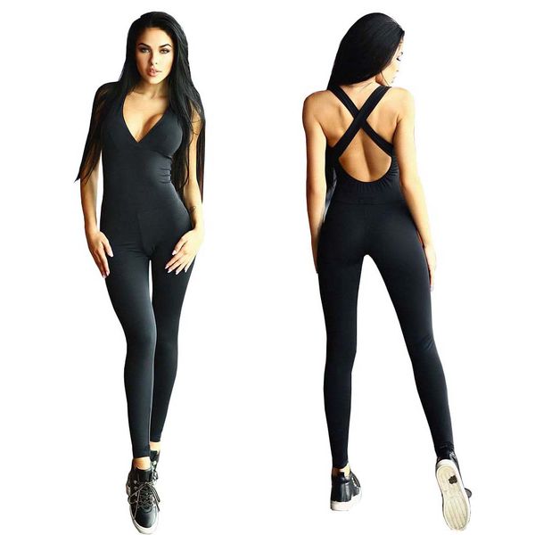 

wholesale- summer women sleeveless skinny rompers long jumpsuit ladies backless bandage playsuit jumpsuit overalls yf277, Black;white