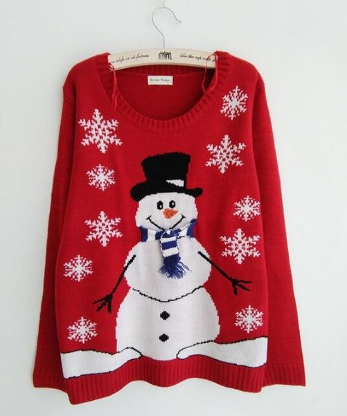 

wholesale-new-arriving ugly christmas sweaters lovely snowman wearing special scarf and gloves christmas tree snowflake patterned, White;black