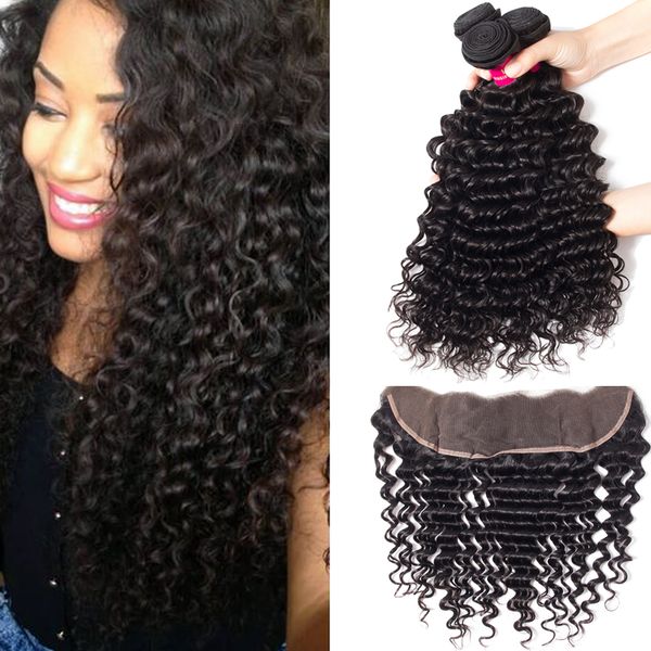 

бразильского виргинские волос глубокая волна с 13x4 кружева фронтальная закрытие со связками глубокая волна бразильский перуанский малайзии, Black;brown