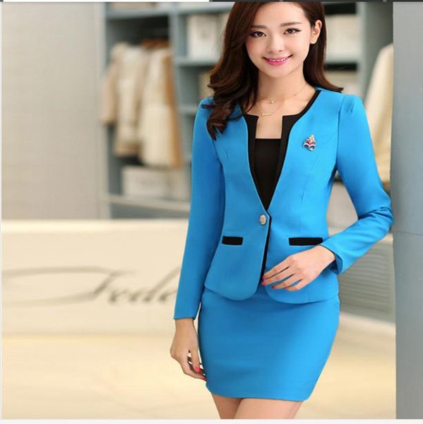 

wholesale-new 2016 autumn formal jacket sets ladies blazer women suits with skirt office suits work uniform for beauty salon, White;black