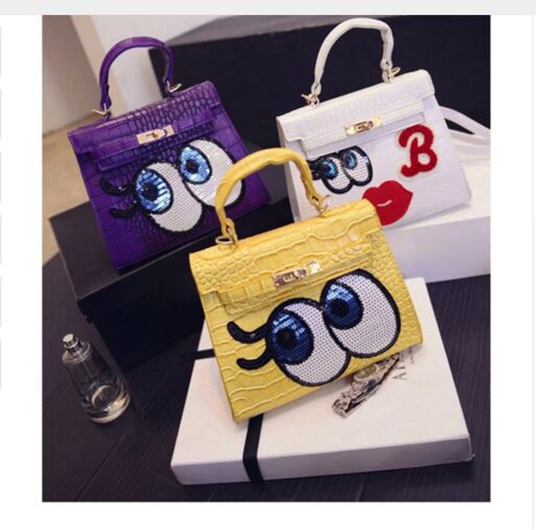 

women flap bag small cute fun mouse big eye bags leather handbags kawaii sweet heart girl lock sequins bolsa messenger bags