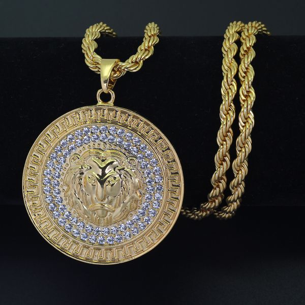 

Новый Lion Head Ожерелье Хип-хоп мужчины ювелирные изделия 30 дюймов Цепи Веревки / Куб