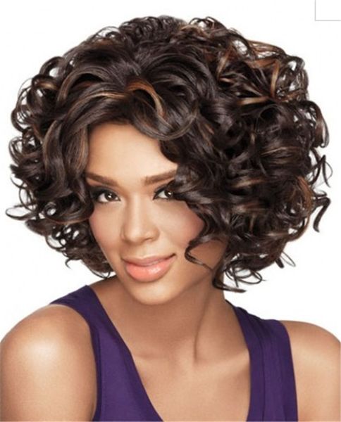 

woodfestival afro kinky curly hair wigs medium length heat resistant synthetic fiber wig women brown mix black color costume fashion