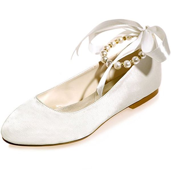 

women's wedding bridal shoes round toe evening prom party flats with pearls ribbins zxf9872-15a, Black