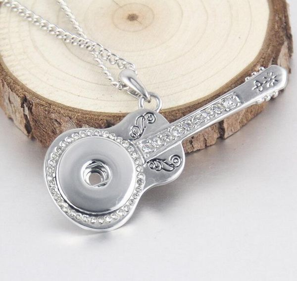 

2020 guitar pendant necklace 18mm ginger snap jewelry antique silver plated diy snaps alloy necklace wholesale