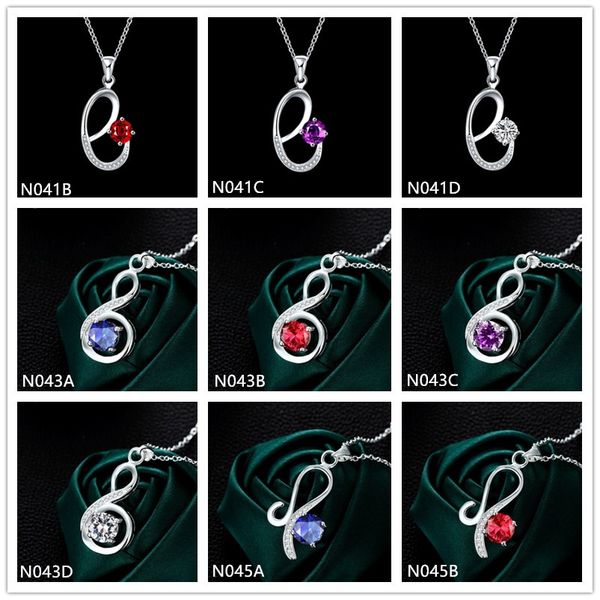 

gift fashion women's gemstone 925 silver necklace pendant 10 pieces a lot mixed style,sterling silver pendant necklaces emn22
