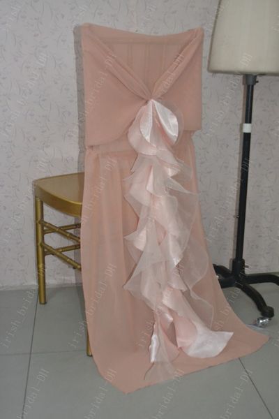 2016 Custom Made Blush Chiffon Coprisedie Romantico Belle increspature Telai per sedie Decorazioni per sedie da matrimonio economiche 03