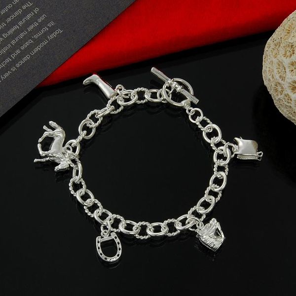 

2015 новое прибытие стерлингового серебра 925 8 мм круглый звено цепи с 5 подвески браслет 8, Black