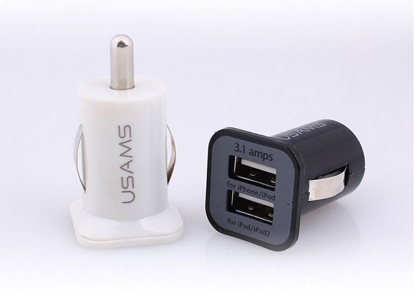 

Black/white USAMS 3.1A USB Car Charger Plug Dual Double Mini Micro Auto Adaptor 2 in 1
