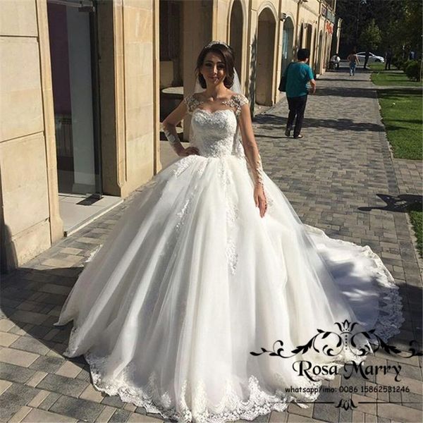 

modest ball gown plus size wedding dresses 2020 vintage lace long sleeve sequined beaded victorian arabic african robe de soriee bridal gown, White
