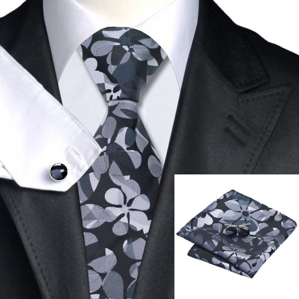 

мужской классический галстук серый черный свадебный галстук с цветочным принтом, Black;blue