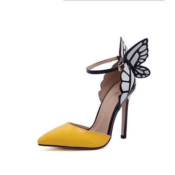 

woman 2016 brand women shoes high heels butterfly shoes pointed toe pumps wedding shoes sandals ing, Black